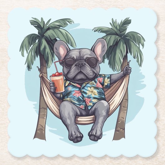French Bulldog In Hawaiian Top Untersetzer (Vorderseite)