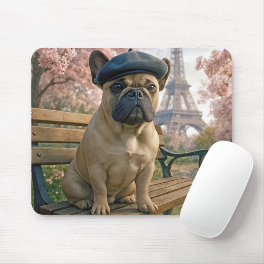 French Bulldog In Paris Park Bench Mousepad (Mit Mouse)