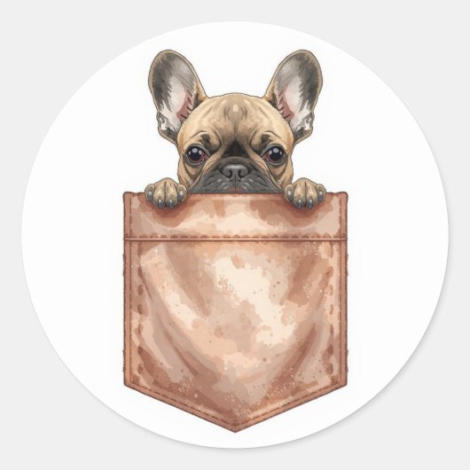French Bulldog In Pocket Decal | Cute Laptop Runder Aufkleber (Vorderseite)