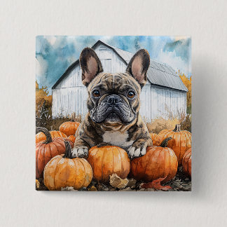 French Bulldog in Pumpkin Patch Button