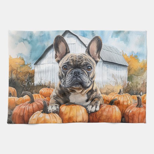 French Bulldog in Pumpkin Patch Geschirrtuch (Horizontal)