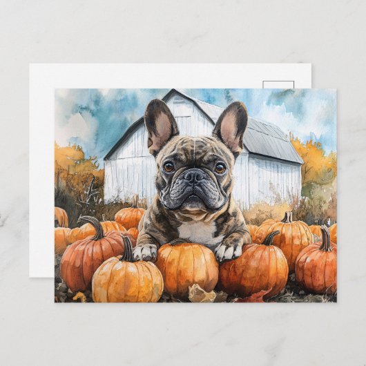 French Bulldog in Pumpkin Patch Postkarte (Vorne/Hinten)