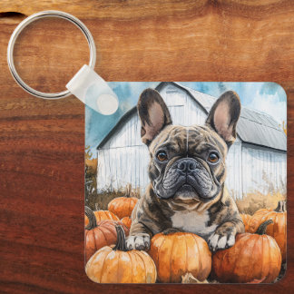 French Bulldog in Pumpkin Patch Schlüsselanhänger