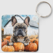 French Bulldog in Pumpkin Patch Schlüsselanhänger (Rückseite)