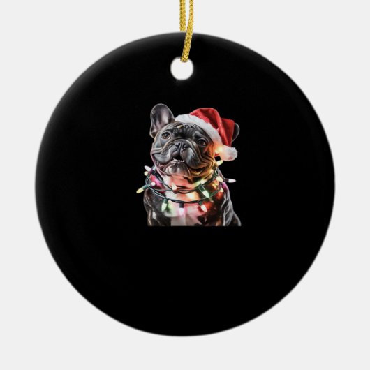 French Bulldog in Santa Hat Wrapped in Christmas L Keramik Ornament (Vorne)
