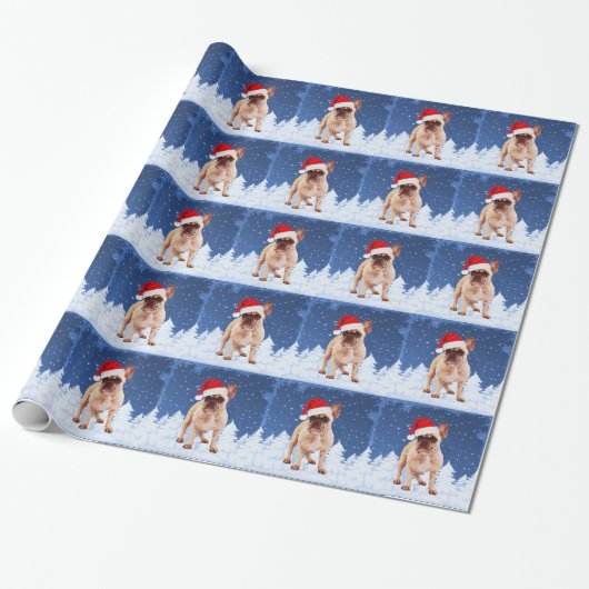 French Bulldog in Snow Christmas w Weihnachtsmannm Geschenkpapier (Ungerollt)