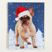 French Bulldog in Snow Christmas w Weihnachtsmannm Planer (Vorderseite)