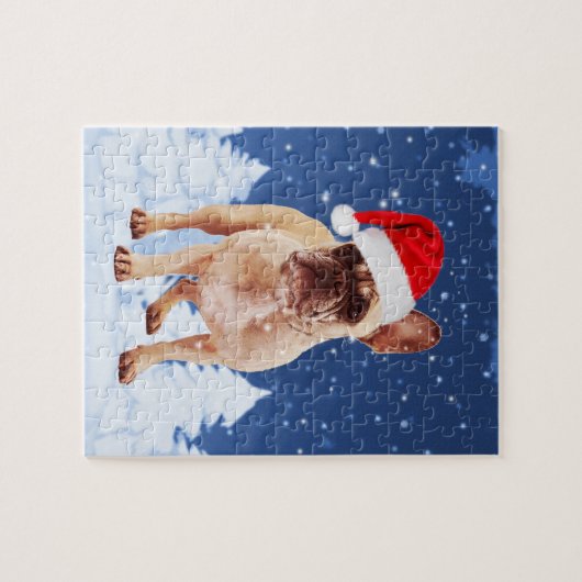 French Bulldog in Snow Christmas w Weihnachtsmannm Puzzle (Horizontal)