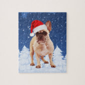French Bulldog in Snow Christmas w Weihnachtsmannm Puzzle (Vertikal)