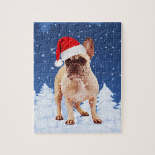 French Bulldog in Snow Christmas w Weihnachtsmannm Puzzle