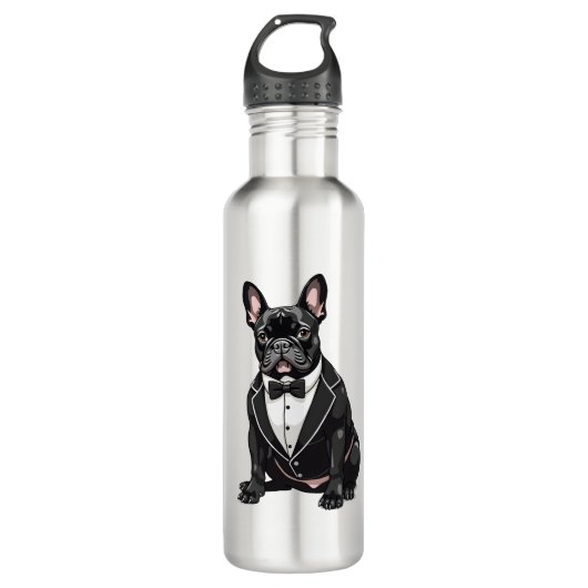 French Bulldog in Tuxedo Edelstahlflasche (Vorderseite)