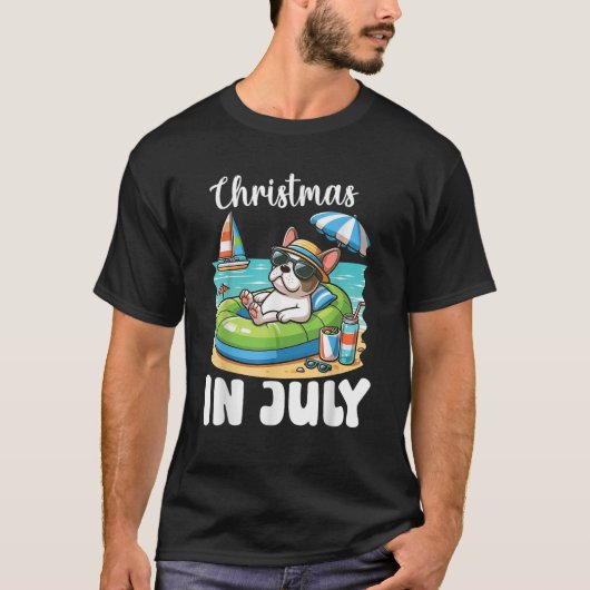 FRENCH BULLDOG Inflatable Boat Merry Christmas in T-Shirt (Vorderseite)