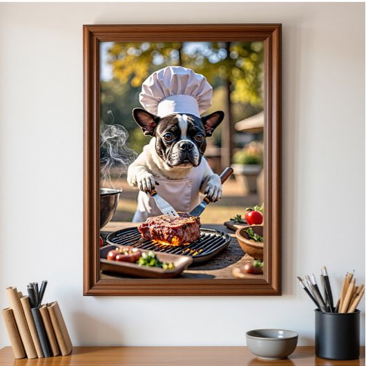 French Bulldog Koch Grills Steak Poster
