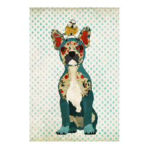 French Bulldog & Little Bird Art Poster