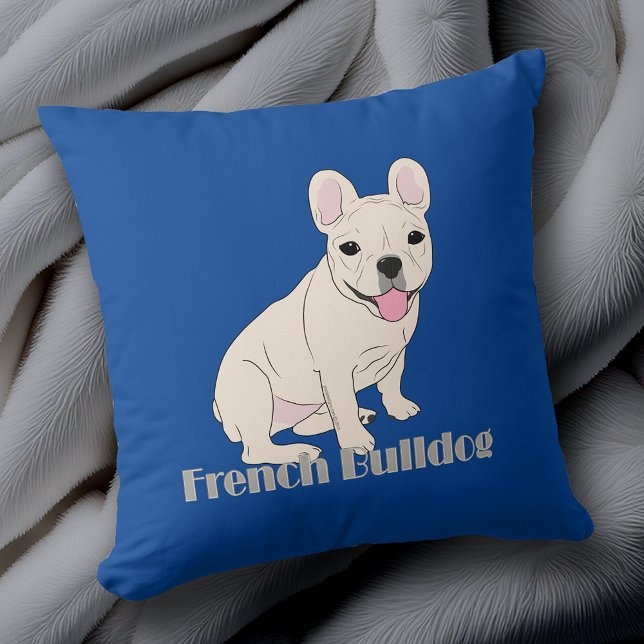 French Bulldog Lovers Blue Kissen (French Bulldog Lovers Blue Throw Pillow. Frenchie design on both front and back.)