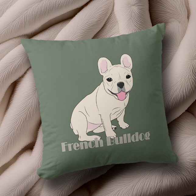 French Bulldog Lovers Sage Green Kissen (French Bulldog Lovers Sage Green Throw Pillow to add to your home decor. Design front and back.)