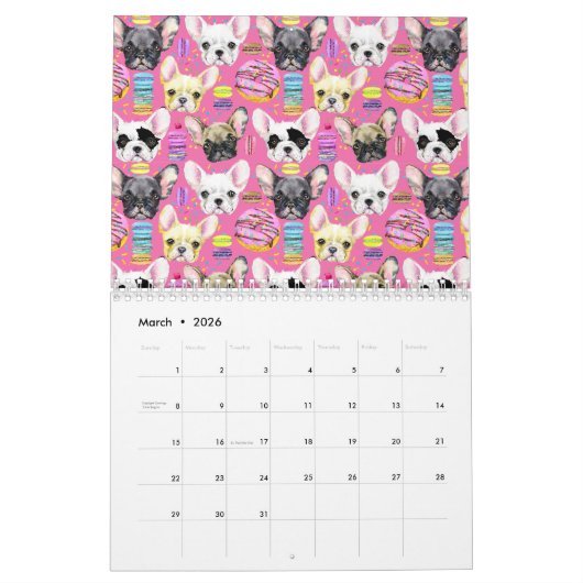 French Bulldog Macaron Pattern Kalender (Mär 2026)