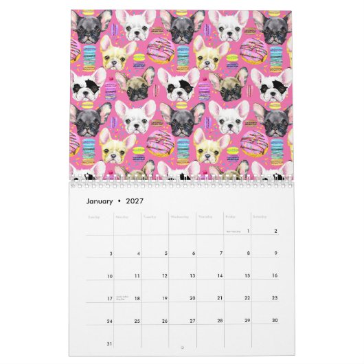 French Bulldog Macaron Pattern Kalender (Jan 2027)