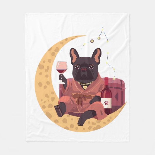 French Bulldog Mama Weinabend Fleecedecke (Vorderseite)