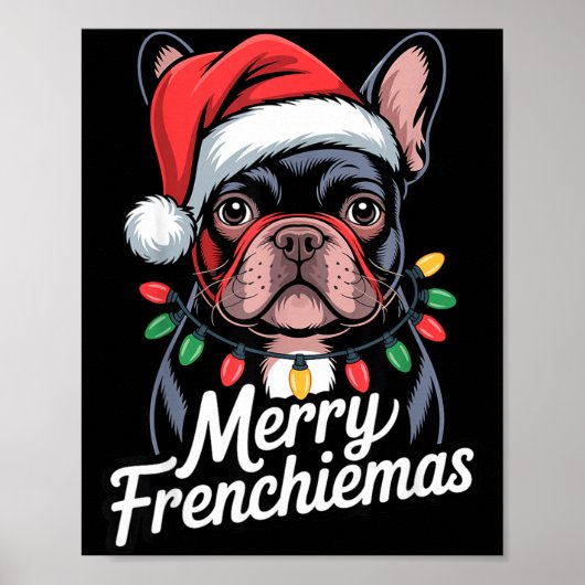 French Bulldog Merry Frenchiemas Santa Hat Christm Poster (Vorne)