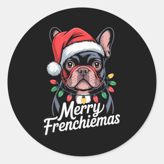 French Bulldog Merry Frenchiemas Santa Hat Christm Runder Aufkleber (Vorderseite)
