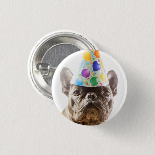 French Bulldog mit Party Hat Button (Vorne & Hinten)