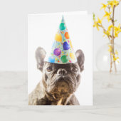French Bulldog mit Party Hat Karte (Gelbe Blume)