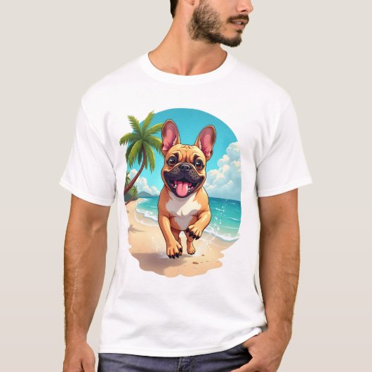 French Bulldog on a Beach T-Shirt (Vorderseite)