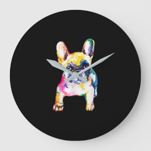 French Bulldog Original Watercolor Zeichne Geschen Große Wanduhr