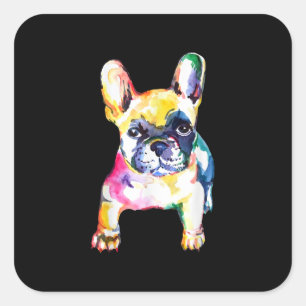 French Bulldog Original Watercolor Zeichne Geschen Quadratischer Aufkleber