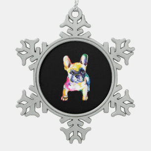 French Bulldog Original Watercolor Zeichne Geschen Schneeflocken Zinn-Ornament