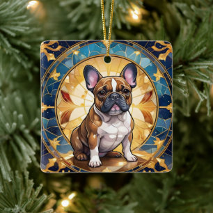French Bulldog Pastell gesteinigtes Glas Gold Weih Keramikornament