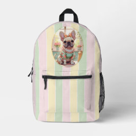 French Bulldog Pastell Lines Cottagecore Bedruckter Rucksack