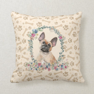 French Bulldog Paw Print & Floral Niedlich Kissen
