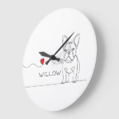 French Bulldog Pet Line Art with Name Bed Große Wanduhr (Winkel)