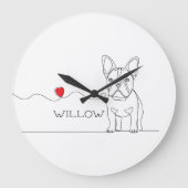 French Bulldog Pet Line Art with Name Bed Große Wanduhr (Vorderseite)