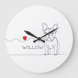 French Bulldog Pet Line Art with Name Bed Große Wanduhr