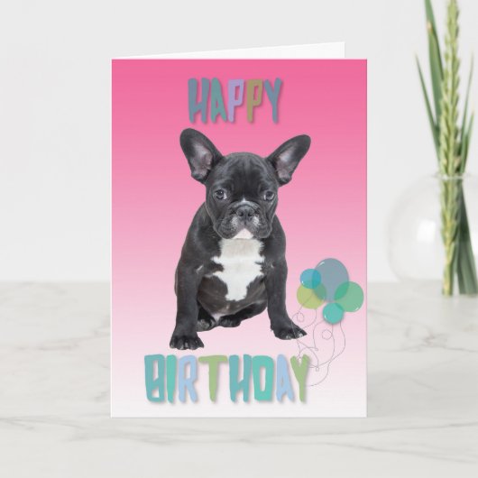 French Bulldog Pink Happy Birthday Grußkarte Karte (Vorderseite)