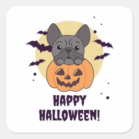 French Bulldog Pumpkin Sweet Hogs Happy Halloween Quadratischer Aufkleber (Vorderseite)
