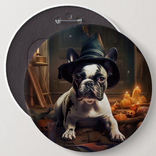 French Bulldog Pumpkins Halloween Beängstigend Button (Vorne & Hinten)