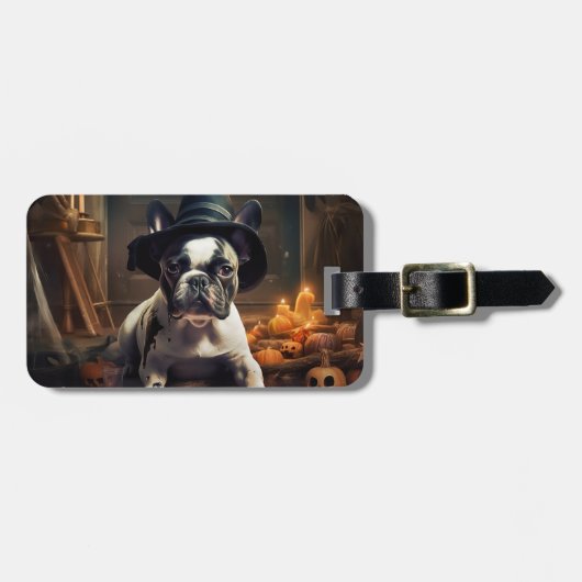 French Bulldog Pumpkins Halloween Beängstigend Gepäckanhänger (Vorderseite horizontal)
