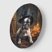French Bulldog Pumpkins Halloween Beängstigend Große Wanduhr (Winkel)