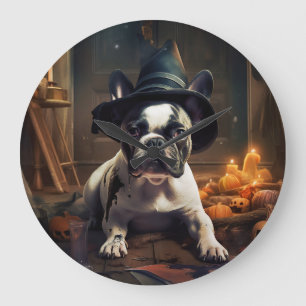 French Bulldog Pumpkins Halloween Beängstigend Große Wanduhr