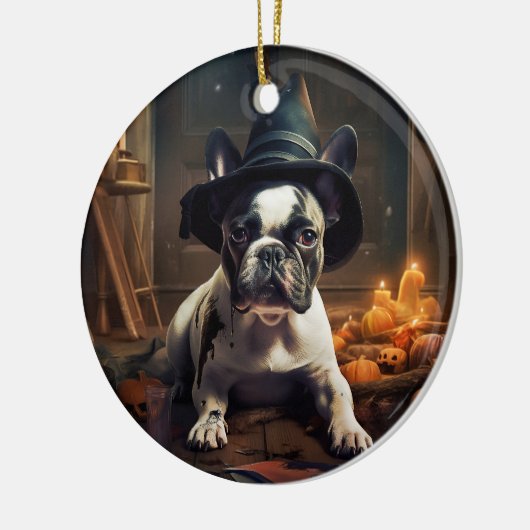 French Bulldog Pumpkins Halloween Beängstigend Keramik Ornament (Links)