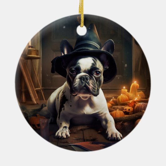 French Bulldog Pumpkins Halloween Beängstigend Keramik Ornament (Hinten)