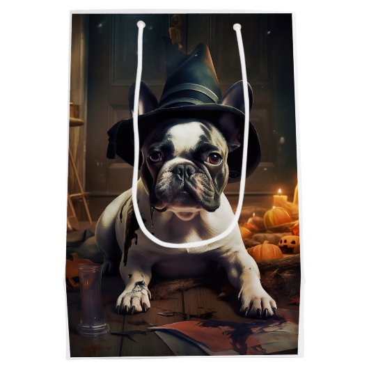 French Bulldog Pumpkins Halloween Beängstigend Mittlere Geschenktüte (Rückseite)