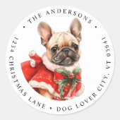French Bulldog Puppy Dog Weihnachts-Rücksendeadres Runder Aufkleber (Vorderseite)