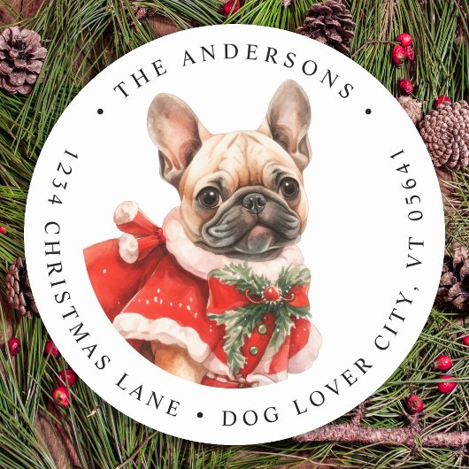 French Bulldog Puppy Dog Weihnachts-Rücksendeadres Runder Aufkleber
