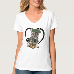French Bulldog Puppy in Camouflage Outfit & Green T-Shirt