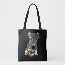 French Bulldog Puppy in Camouflage Outfit & Green Tasche